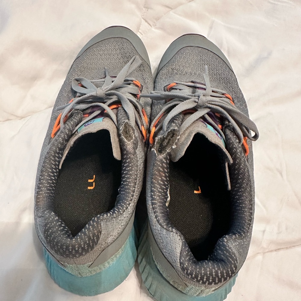 Merrell Gray and Teal Athletic Shoes with Orange Highlights 6.5 hiking shoes